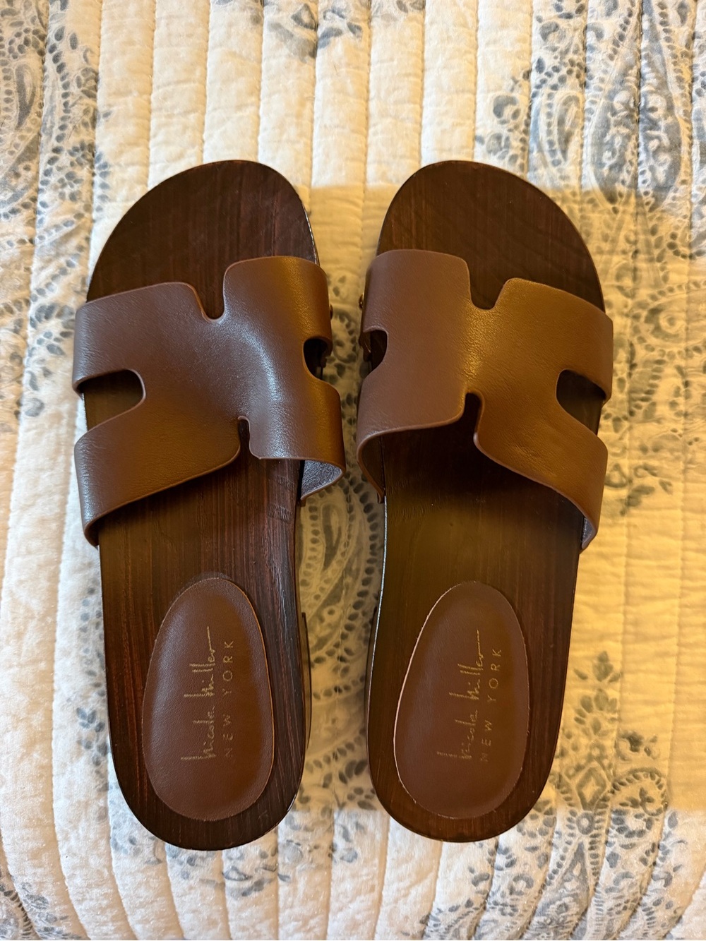 Brown Leather Slide Sandals